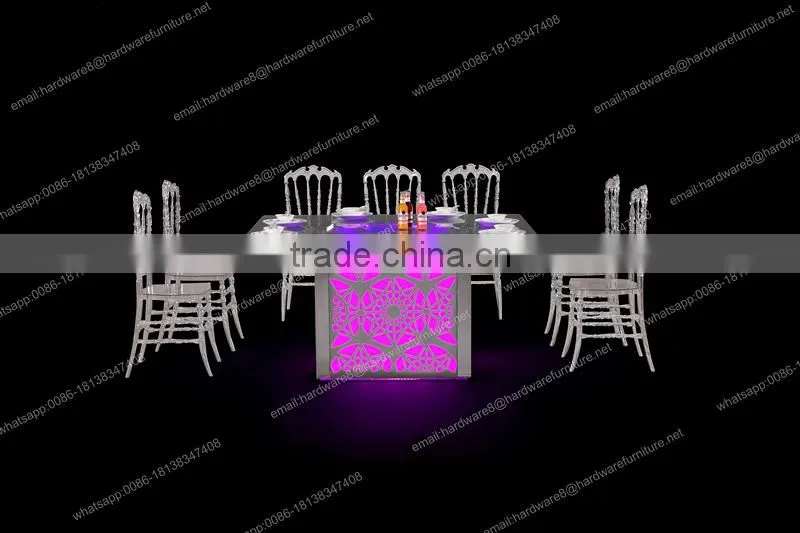 Square new model led light table dining room dining table with led light