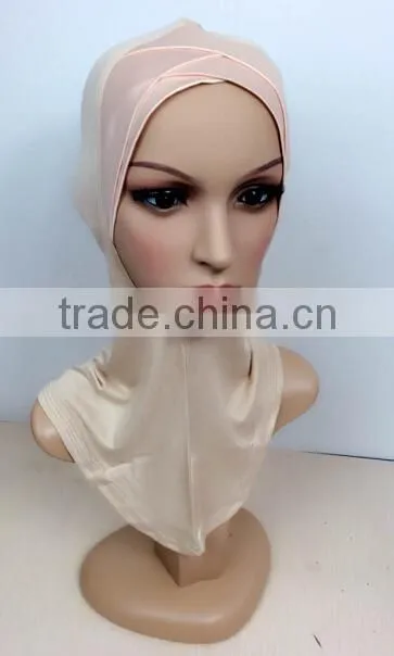 C063 new style satin double crossover ninja inner underscarf,full underscarf to cover neck