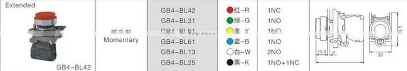GB4-BL42 CNGAD GB4 seris red momentary extended button switch