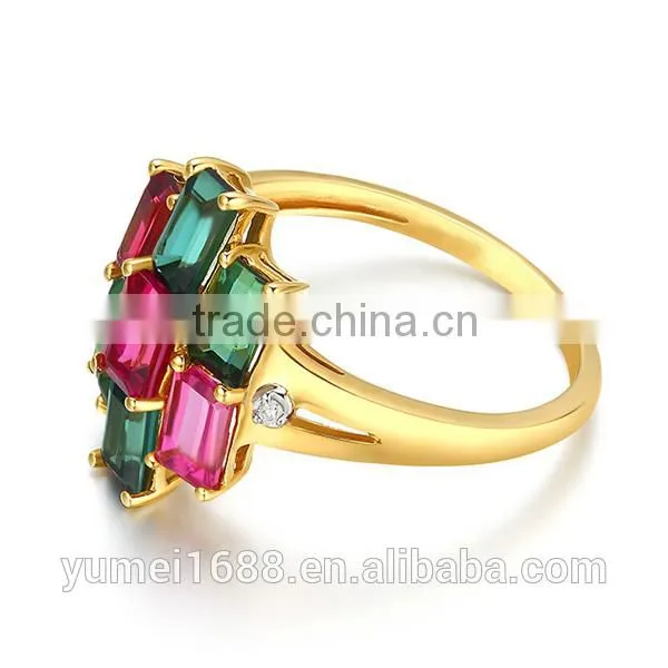 Latest Design Gold Plated Prong setting CZ Diamond Fashion Brass Wedding Ring