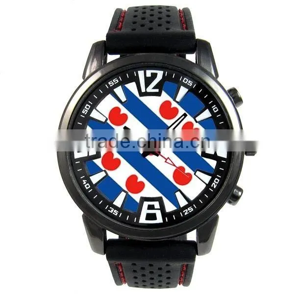 Custom round metal black case silicone logo watch fashion 2014 JP TIME watch