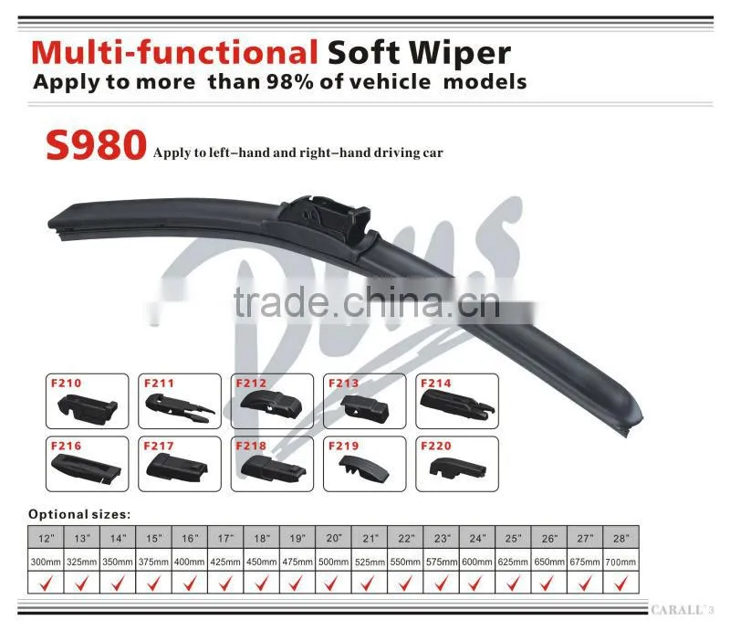Car glass wiper universal soft wiper blade S980