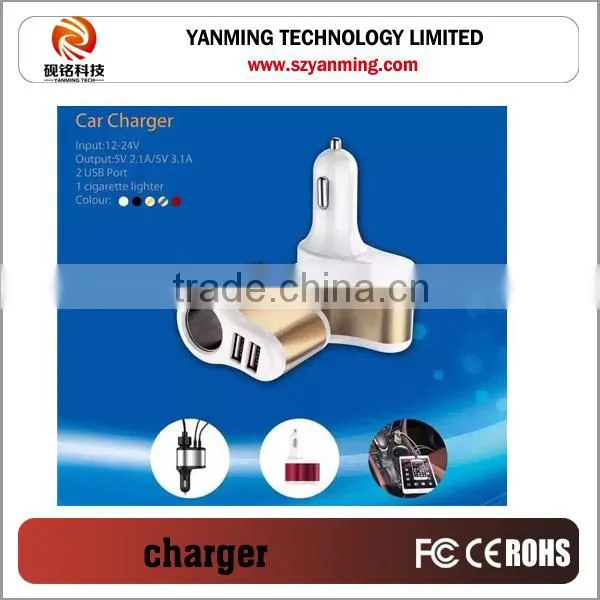 Colorful Micro Auto Universal Dual 2 Port USB Car Charger For iPhone iPad iPod 3.1A Mini Car Charger Adapter / Cigar Socket
