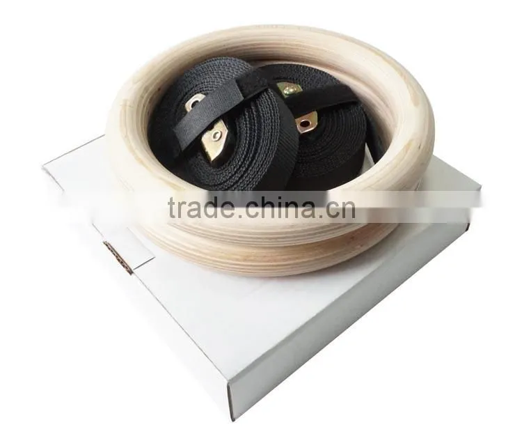 High Density Wooden Gymnastic Rings Gym Workout Exercise with Buckles Straps for Upper Body Strength Fitness
