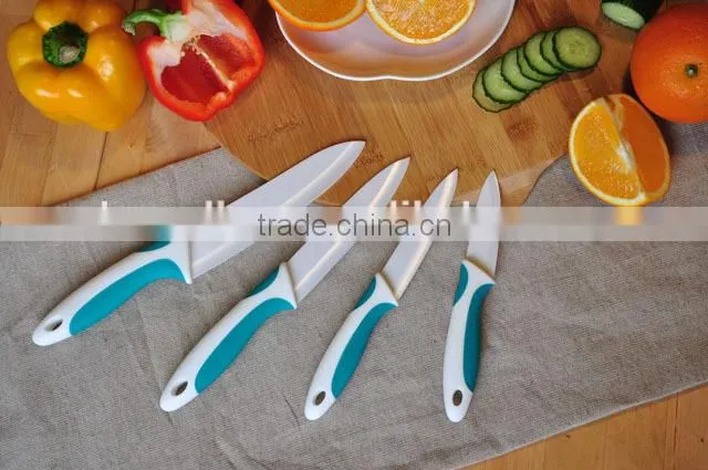 Double injection handle black and white color ABS or PP handle general use kitchen ceramic knife set in plastic holder