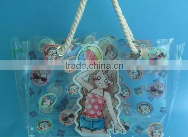 Plastic pvc beach bag with hand length handle