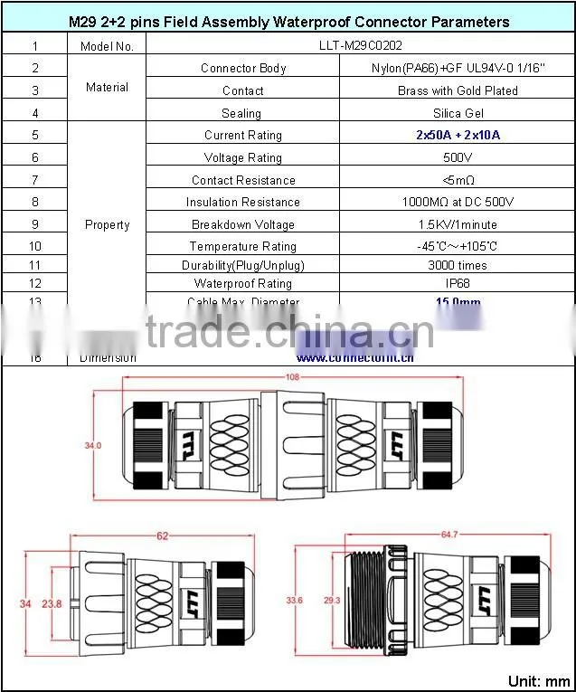 LLT power+signal mixed connnector electric power screw terminal connector