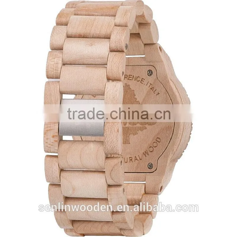 Wooden watch Maple case even strap Japan movement with calendar