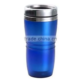 Colorful travel mug with Slim waist design ,plastic outer stainless stell inner