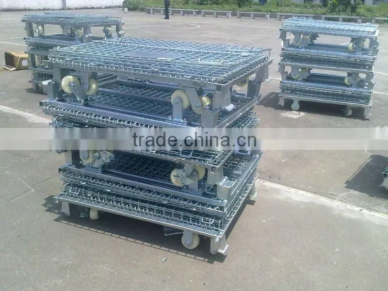Wire mesh container with wheels for auto components