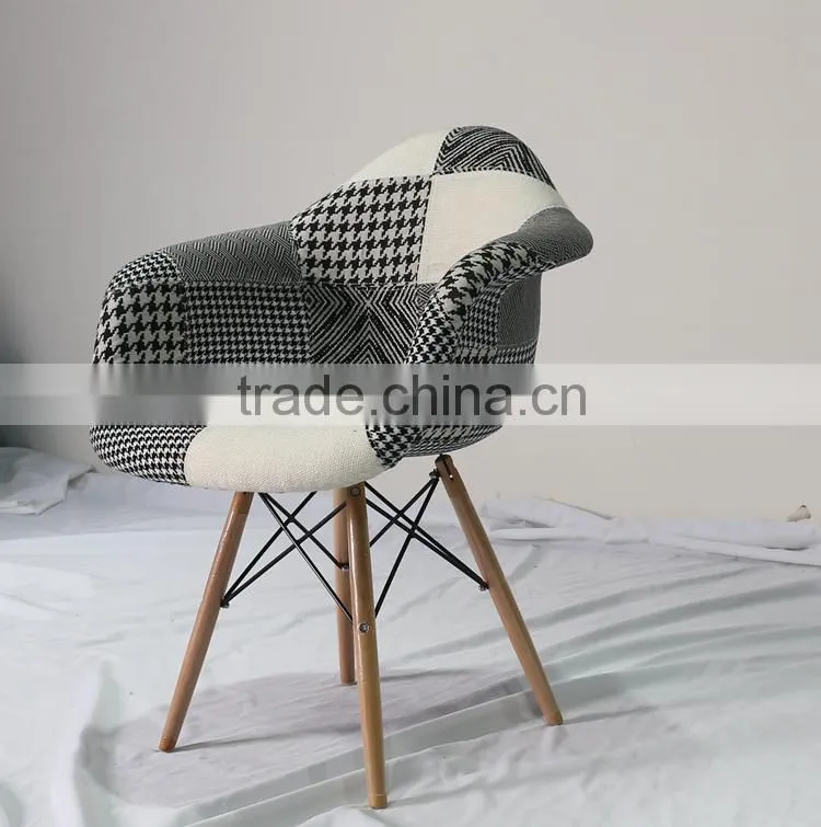 Replica Eiffel Tower Base Fiberglass Patchwork Dining Armchair with Wood legs