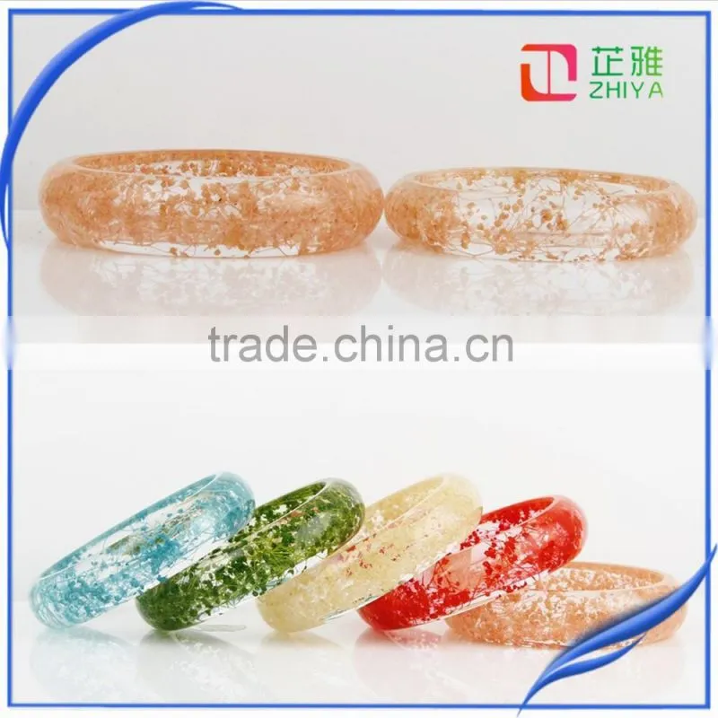ZHIYA 2016 Series Fashion Clear Resin Bangle cloud effect with Real Dried Yellow chrysanthemum Flowers Gold foil