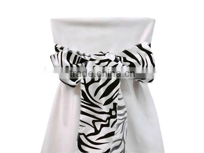 100%Polyester Zebra Printed Taffeta Chair Sash For Hotel/Banquet