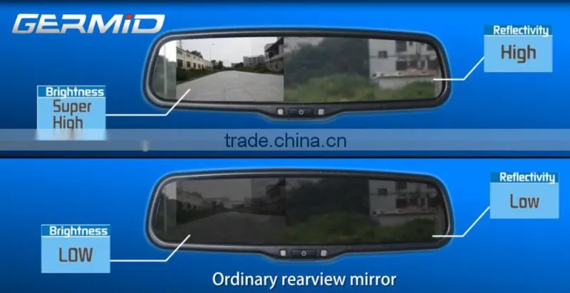 4.3 inch bluetooth rearview mirror monitor with wireless backup camera display
