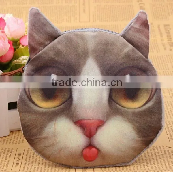 2015 Hot Selling Small Grey Cat With Red Nose Wallet