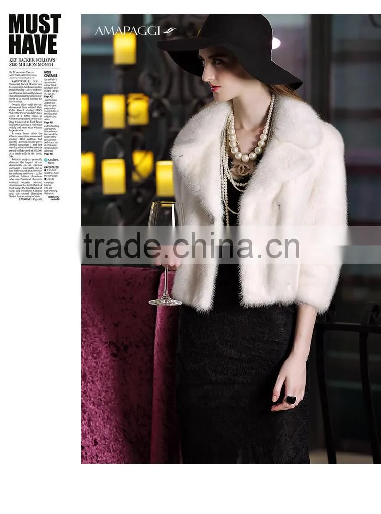 wholesale short white mink fur leisure coat for women