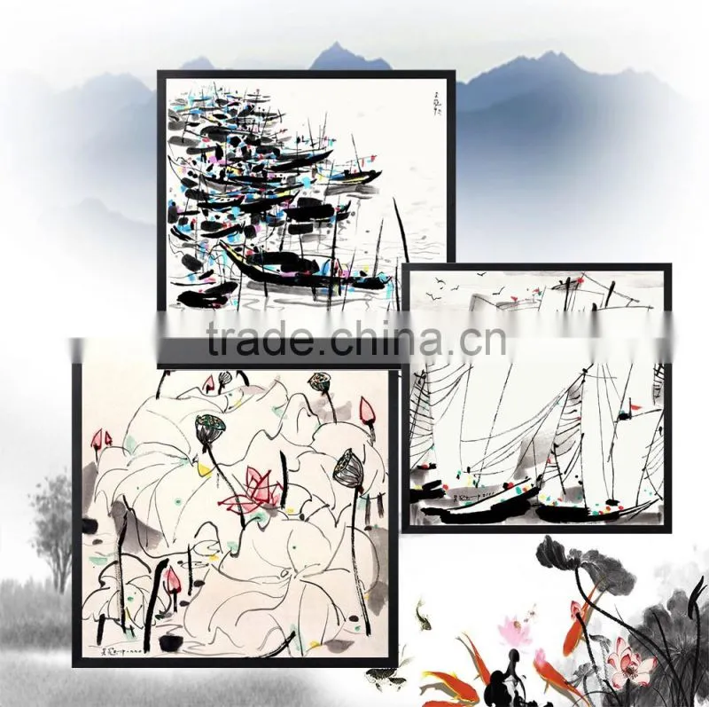 Most popular triptych art painting with frame , Triptych Painting