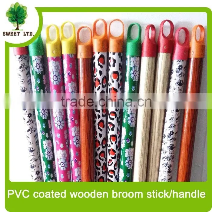 Eco-friendly wooden home and garden tools mop handle broom stick color PVC wooden handle