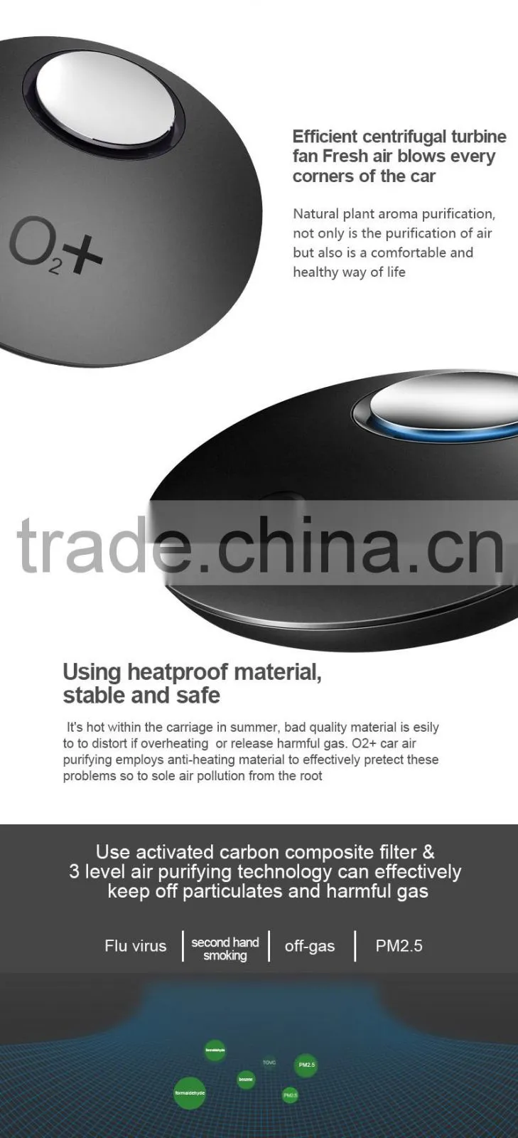 Portable O2+ mini auto car use air purifier high quality car air purifier clearner