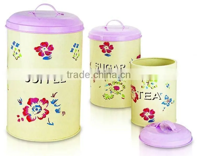 round metal bin with plastic cover for tea & coffee Canister