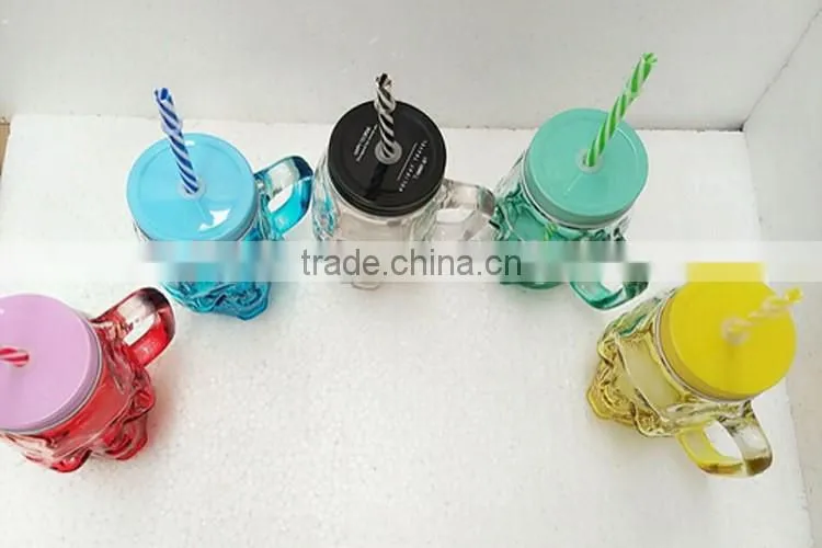 colored skull head glass mason jar for drinking