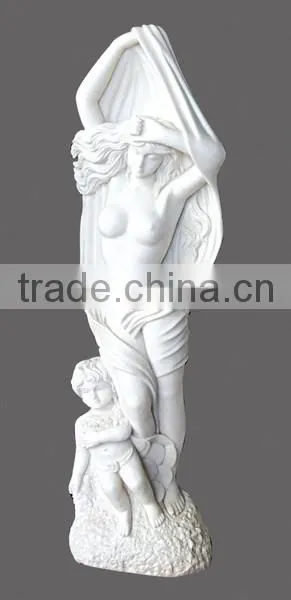 Stone outdoor garden white marble lady pouring water fountain