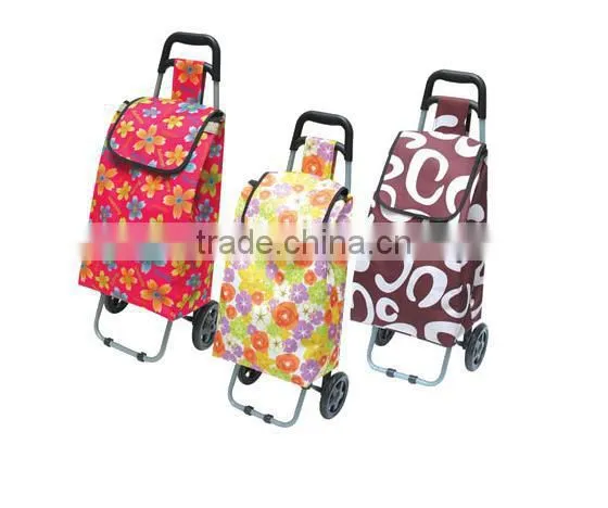 Portable 600D Fabric shopping trolley with Customized logo