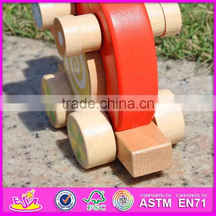 2015 Wooden pulling cart toy with blocks,DIY wooden pull push toy for children,Funny cheap wooden pull toy for baby W05B075-A1