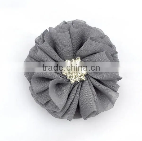 handmade chiffon flower with rhinestone for kids hair accessories