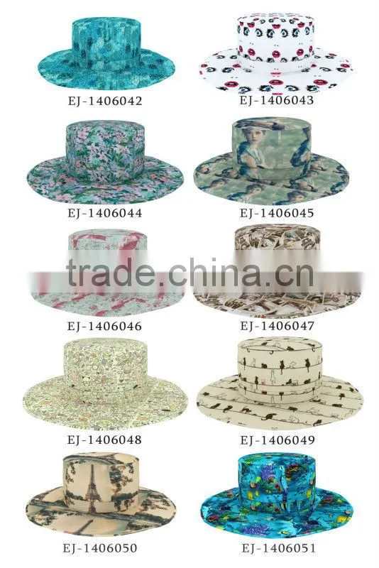 Wide Brim Bucket Hat Fashion Cool Digital printing Fishing Custom Bucket Hat With String
