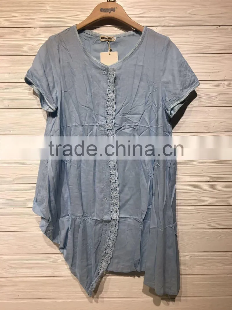 GZY stock short sleeve goog quality cotton blouse neck design