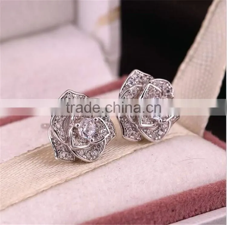 925 Sterling silver round micro pave setting stud earrings