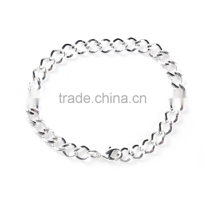 Iron Based Alloy Lobster Clasp Link Curb Chain Bracelets Silver Plated