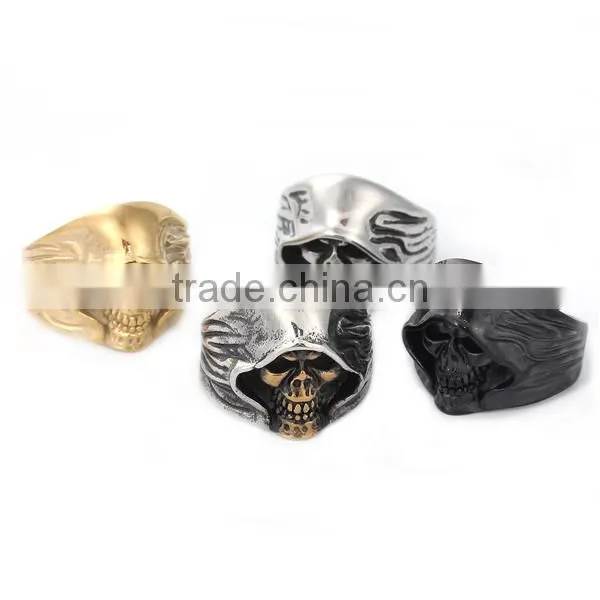 Titanium Steel Unadjustable Rings Gold Tone Antique Gold Antique Silver Skull
