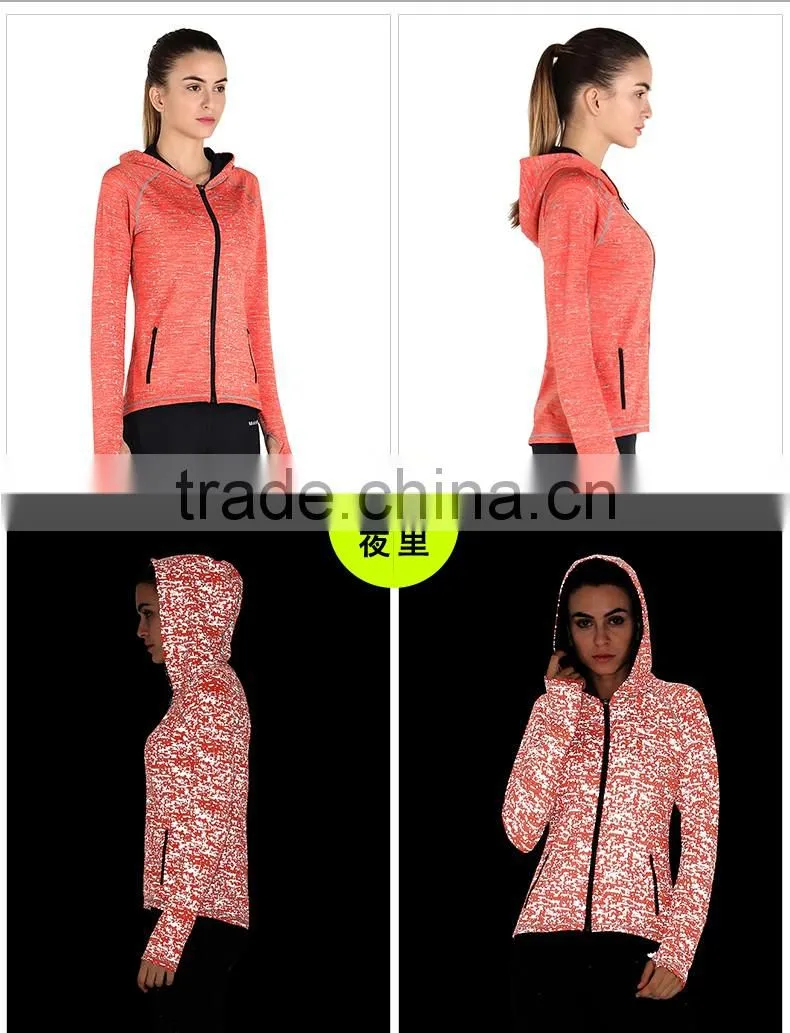 high light Woman Athletic Apparel Tops Black Reflective Trim Sports Jackets Long Sleeve Sport Gym Shirt
