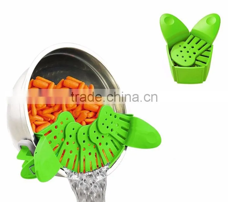 Universal Size Fit Most Pans Clip-on Green Silicone Pasta Strainer