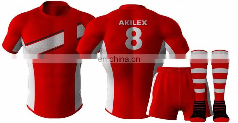 2016 trendy red custom design sublimation rugby jersey with socks