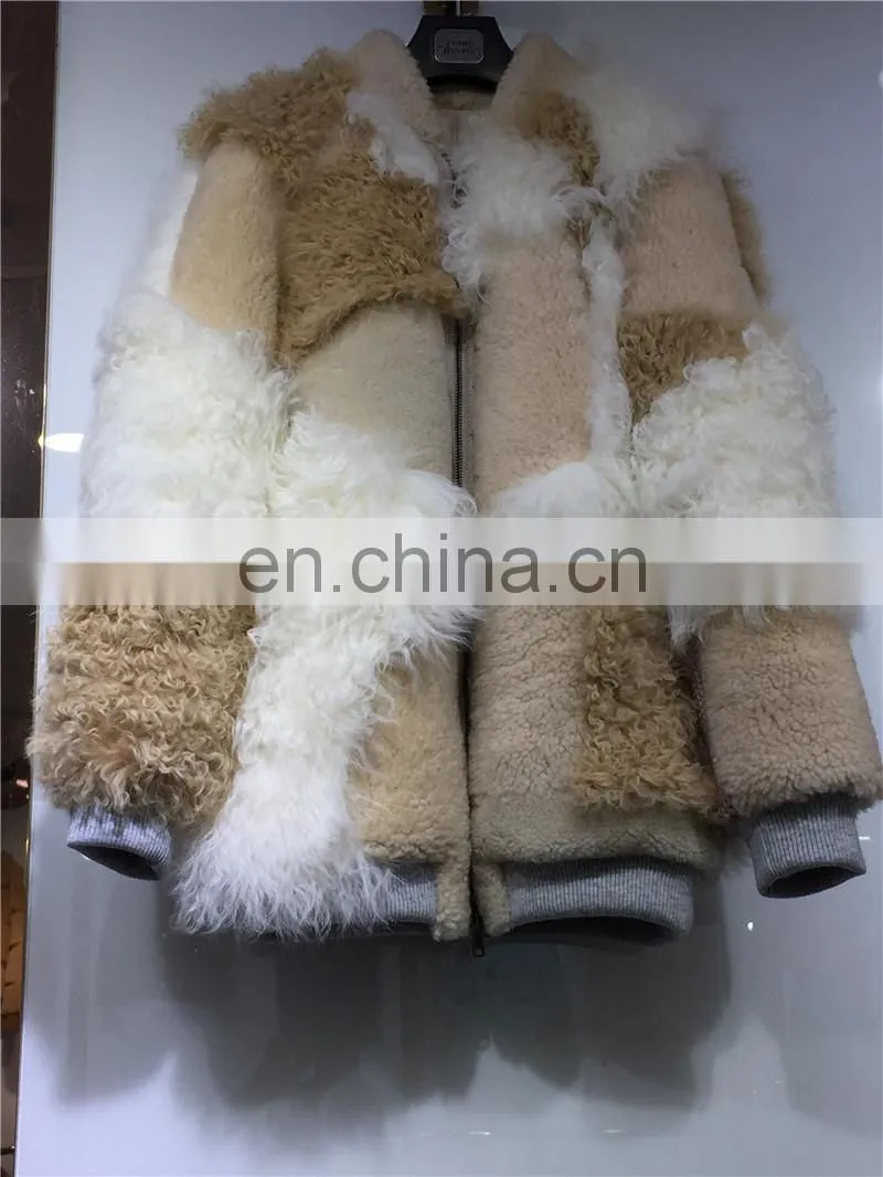 Wholesale Winter Celebrity Fashion Style Double Face Lamb Leather Fur Jacket