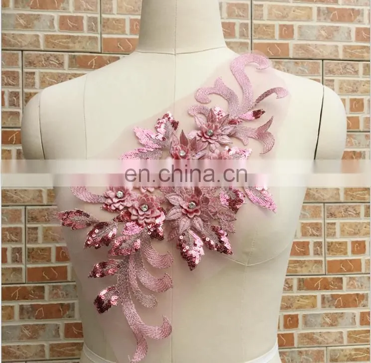 customized beautiful design organza embroidery applique for dress