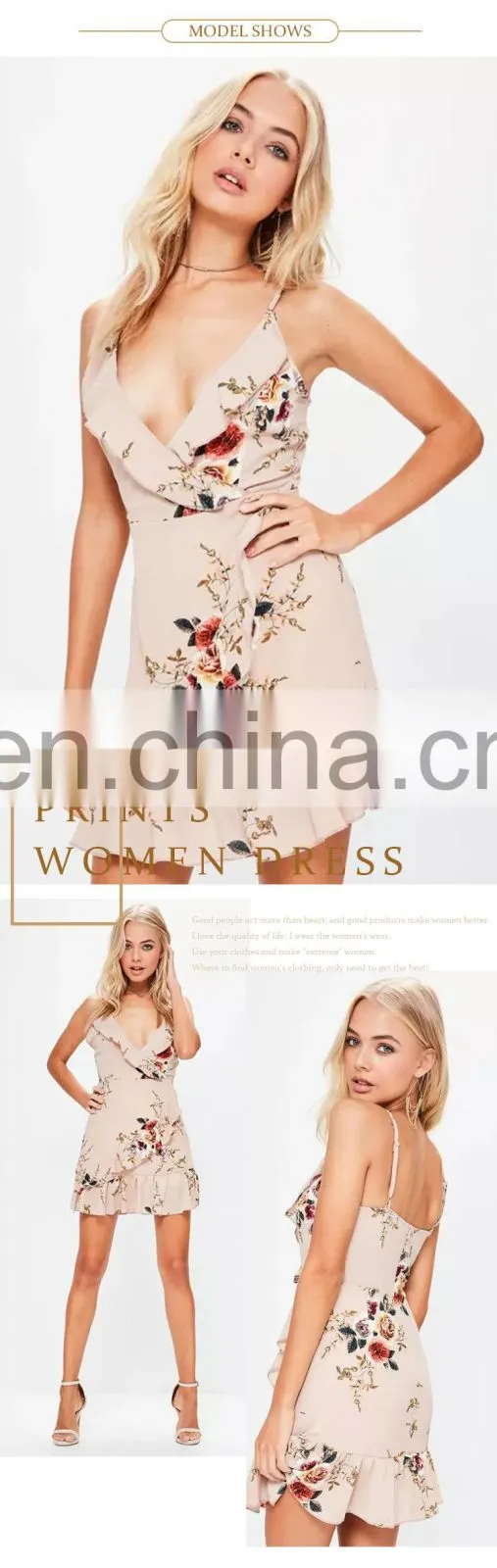 Wholesale sexy ladies one piece backless summer floral print wrap mini dress
