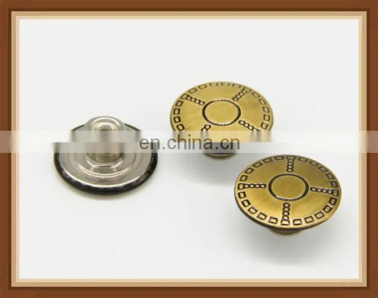 antique brass polish finish metal movable shank buttons for jeans