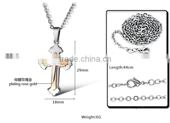 Factory direct selling titanium steel rose gold plated multilayer cross chain necklaces