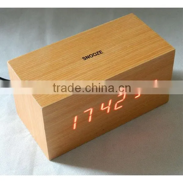 LED wood clock with voice control, touch function and snooze