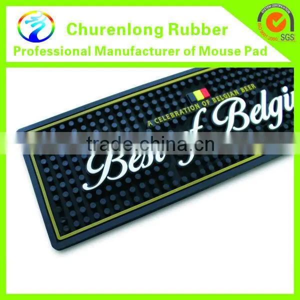 2016 Custom bar accessory eco-friendly branded logo soft pvc beer bar mat