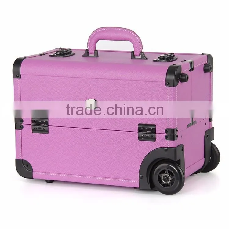 Guangzhou factory OEM professional soft rolling makeup case drawers / makeup trolley case for Artist