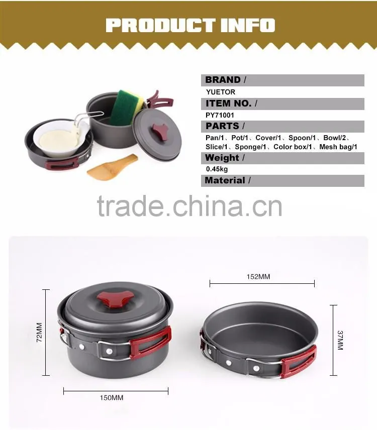 10pcs Lightweight Outdoor Camping Hiking Cookware Backpacking Cooking Picnic Bowl Pot Pan Set