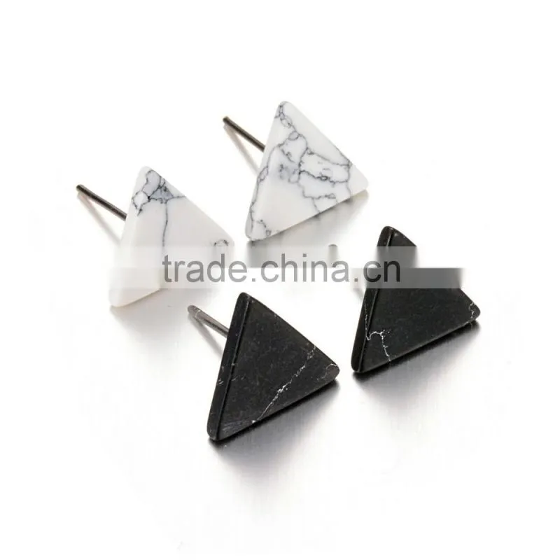 Hot Sale American Designs Natural White and Black Marble Stone Trangle Stud Earrings