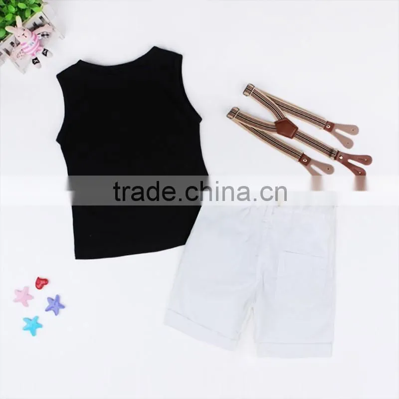 2016 Western baby boys sleeveless suits European style letters T shirt + shorts + suspenders handsome three-piece cloth set
