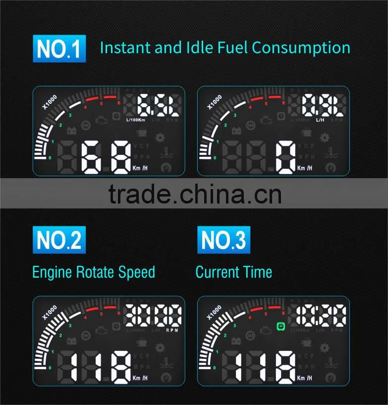 Car OBD II HUD Warning System Vehicle-mounted Car Head Up Display Projector with LED