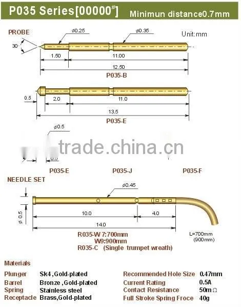 p100 test pogo pin,ultra thin test needle,ultrasound usb probe